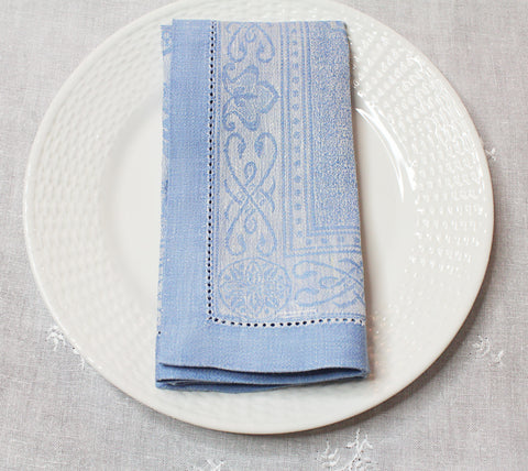 French Home Linen Set of 6 Astra Napkins - Ivory and Light Blue