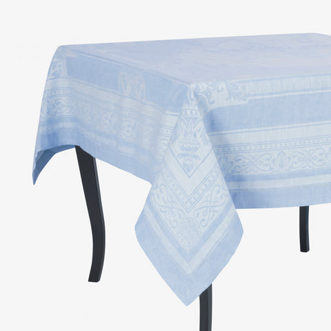 French Home Linen 71" x 124" Astra Tablecloth - Ivory and Light Blue
