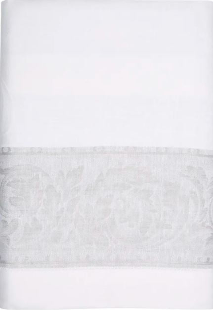 French Home Linen 71" x 71" Paris Tablecloth - White and French Grey