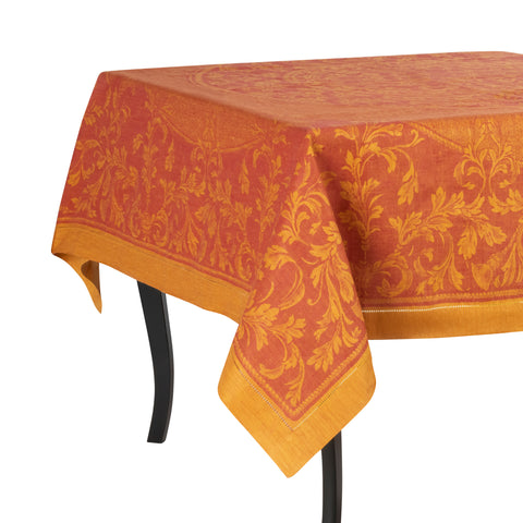 French Home Linen 71" x 71" Renaissance Tablecloth - Warm Sienna and Saffron