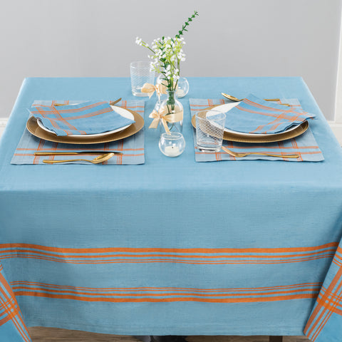 French Home Linen 60" x 71" Boulevard Tablecloth – Denim and Terracotta
